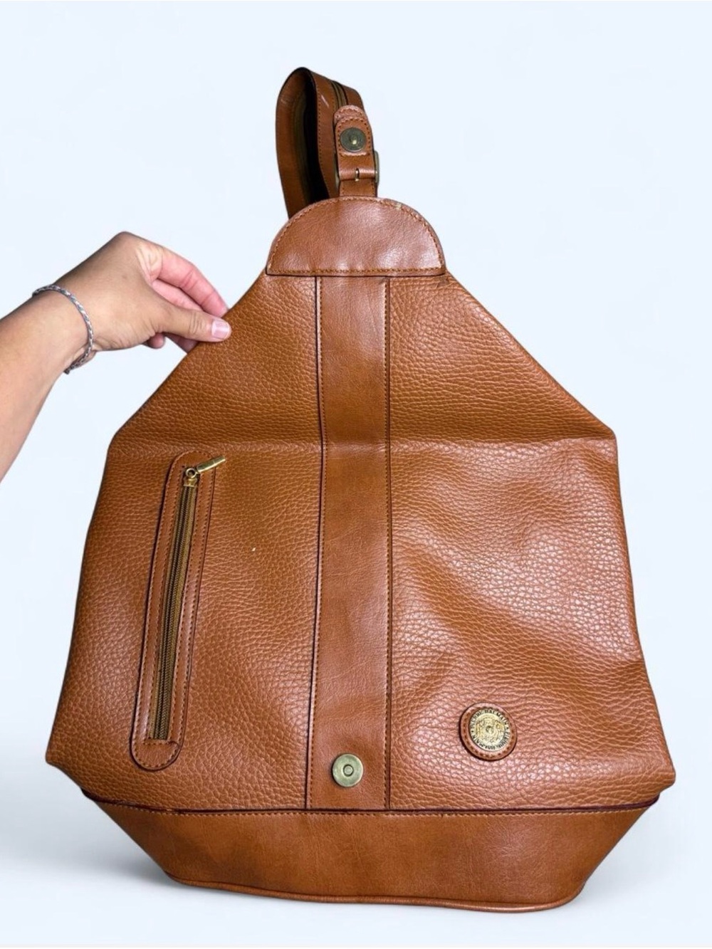 Vintage Pierre Balmain Brown Leather Sling Backpack - Picture 2 of 8
